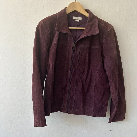 Christopher & Banks Suede Jacket Womens Large Purple Full Zip Collared - Picture 1 of 5
